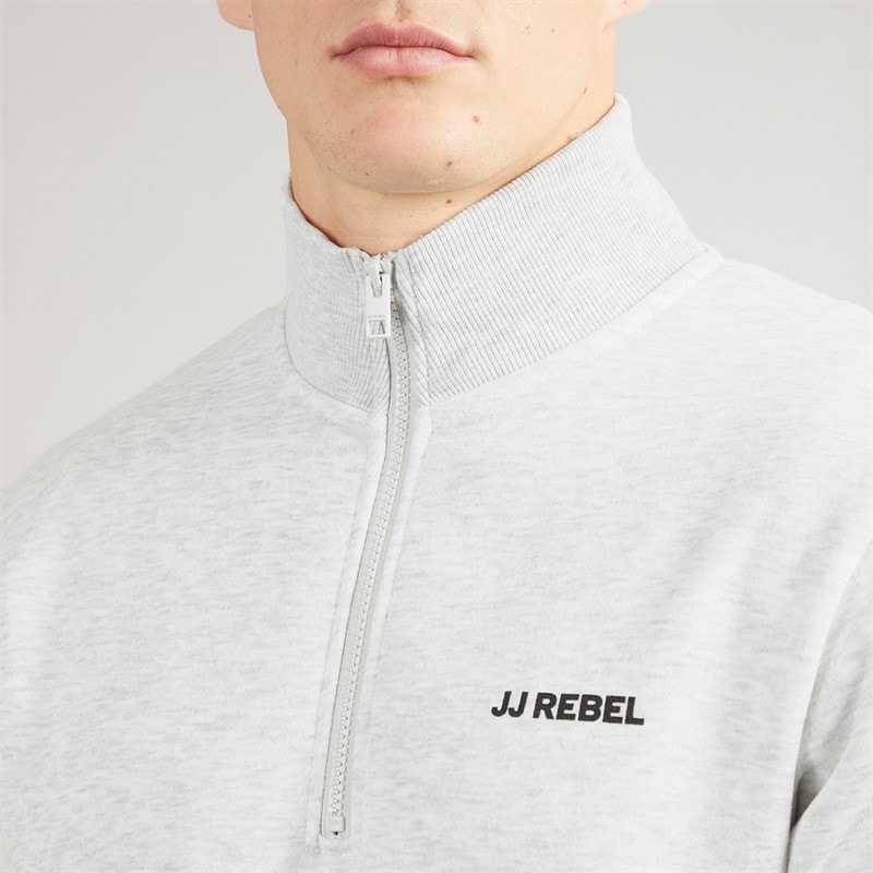 JJ REBEL Mens Billie Half Zip Sweatshirt White Melange - Image 3