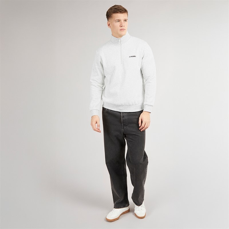 JJ REBEL Mens Billie Half Zip Sweatshirt White Melange - Image 4