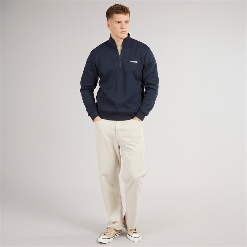 JJ REBEL Mens Billie Half Zip Sweatshirt Sky Captain - Image 4