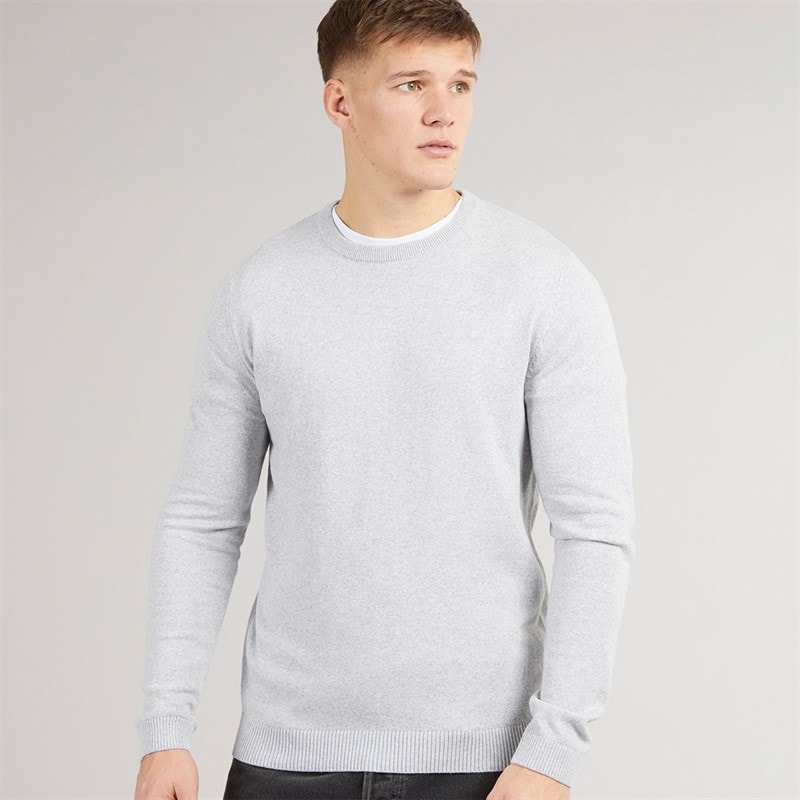 JJ REBEL Mens Callum Crew Neck Jumper Light Grey Melange - Image 1