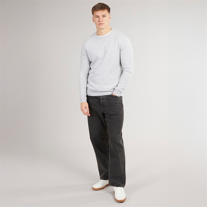 JJ REBEL Mens Callum Crew Neck Jumper Light Grey Melange - Image 3