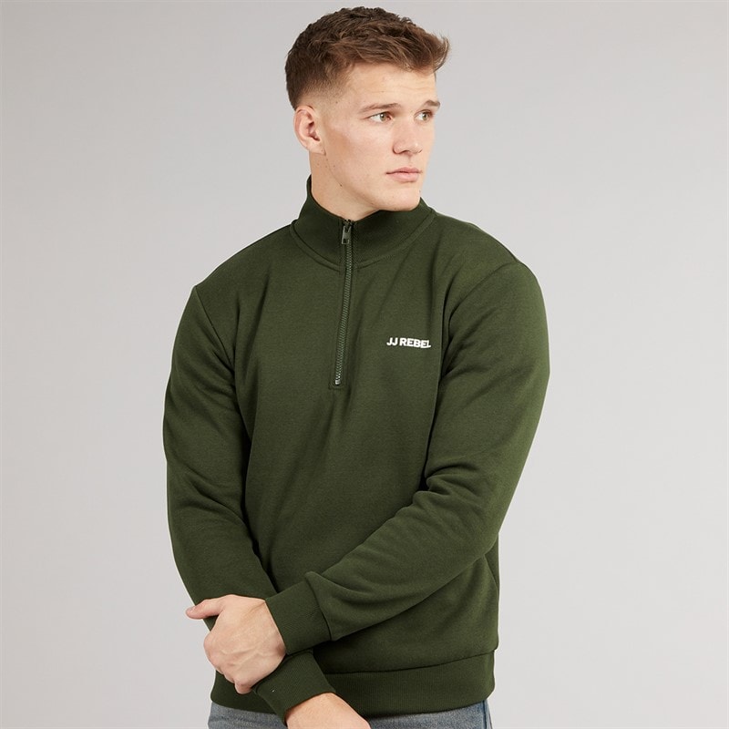 JJ REBEL Mens Billie Half Zip Sweatshirt Kombu Green - Image 3