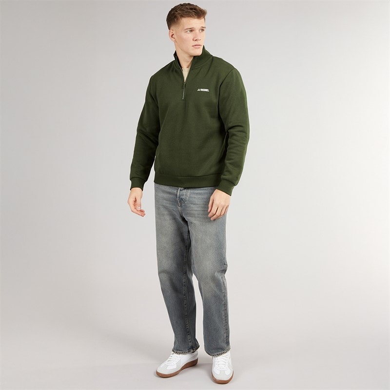 JJ REBEL Mens Billie Half Zip Sweatshirt Kombu Green - Image 4