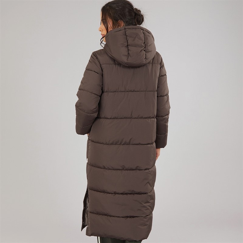 JJ REBEL Womens Alice Long Puffer Coat Chocolate Brown - Image 2