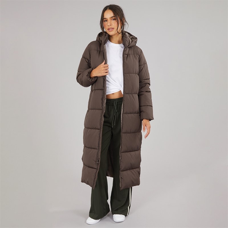 JJ REBEL Womens Alice Long Puffer Coat Chocolate Brown - Image 4