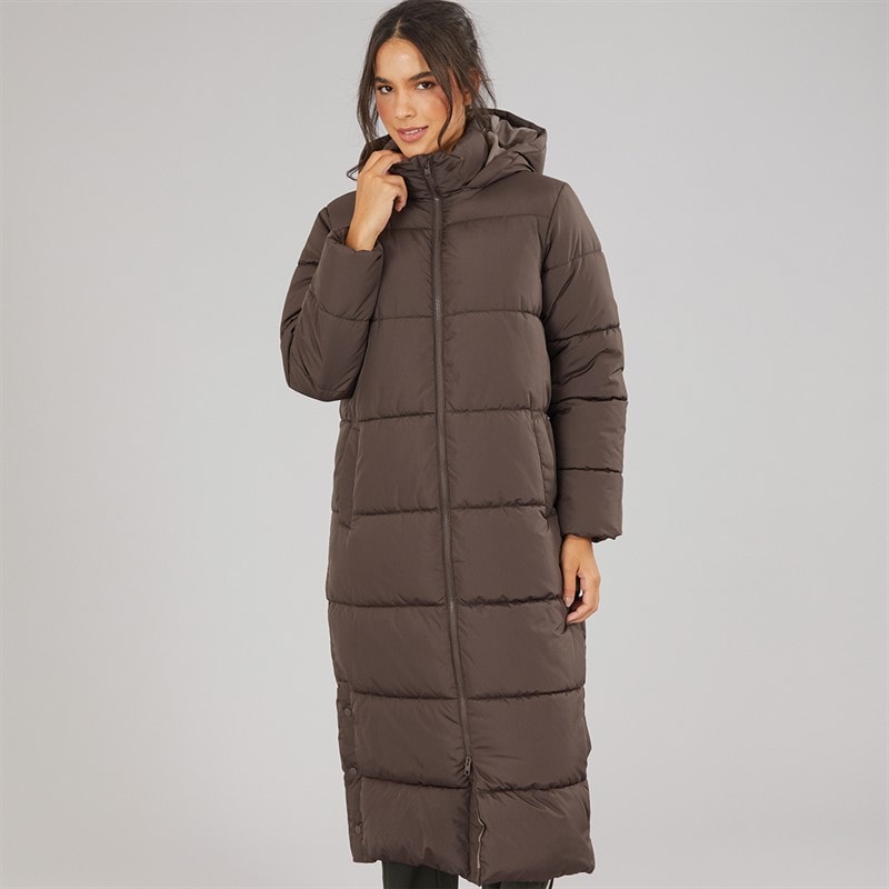 JJ REBEL Womens Alice Long Puffer Coat Chocolate Brown - Image 5