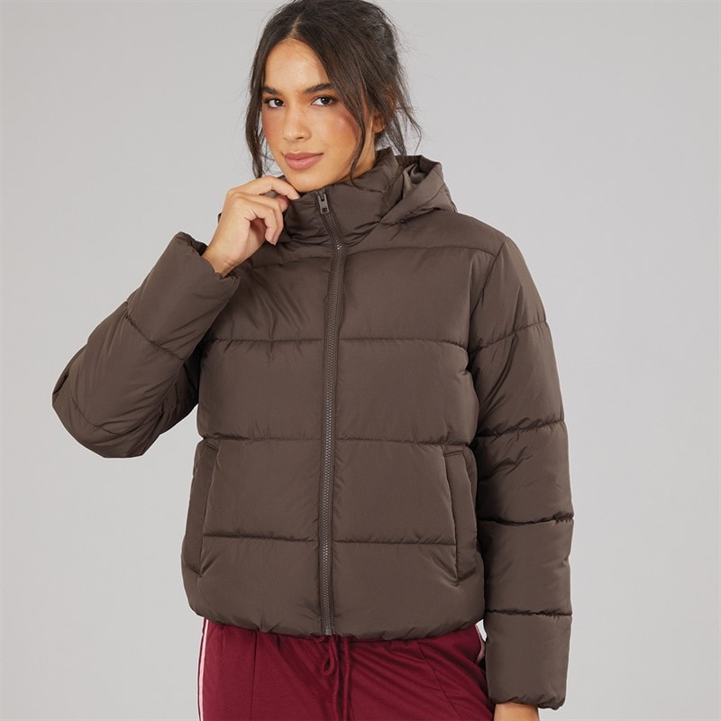 JJ REBEL Womens Alice Puffer Coat Chocolate Brown - Image 3