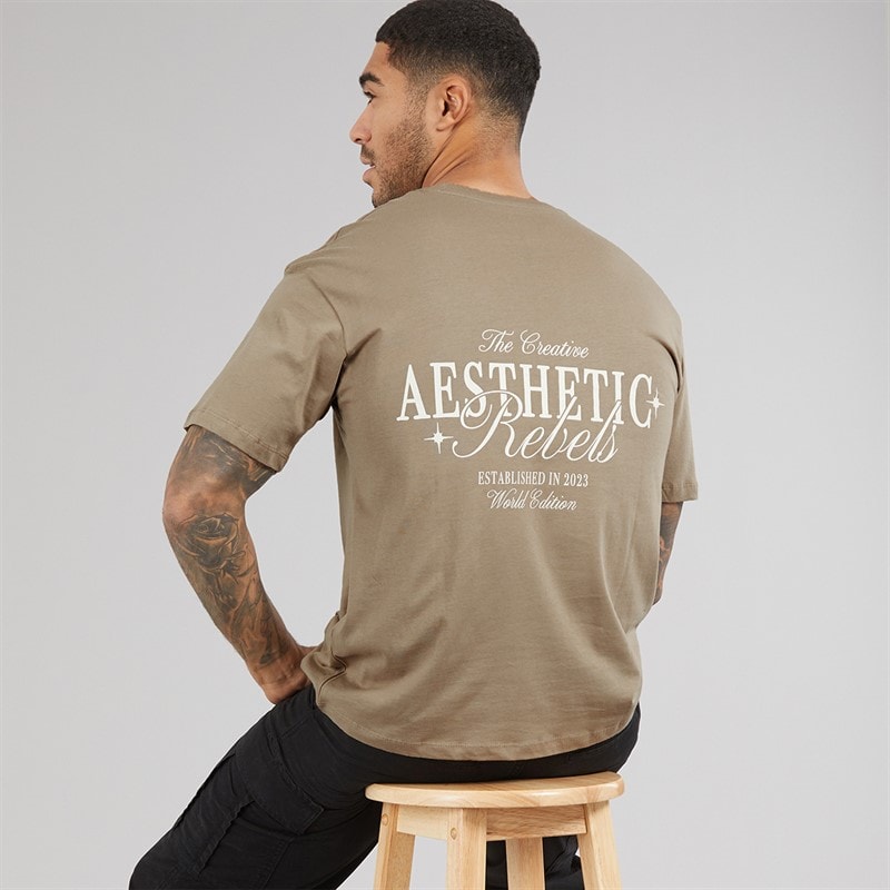 JJ REBEL Mens Rock Crew Neck T-Shirt Roasted Cashew - Image 1