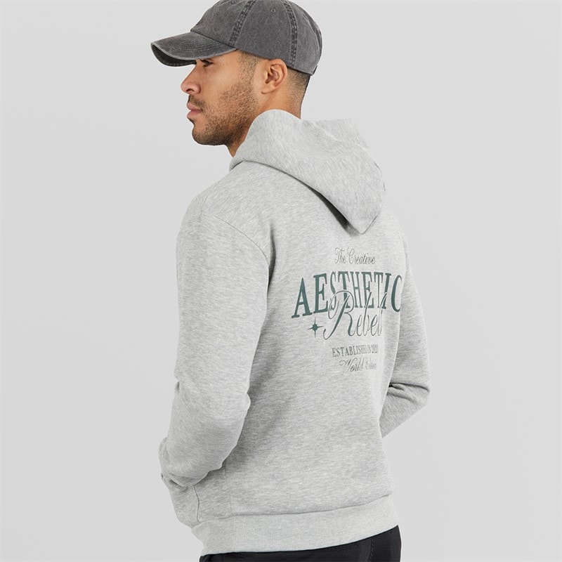JJ REBEL Mens Rock Hoodie Light Grey Melange