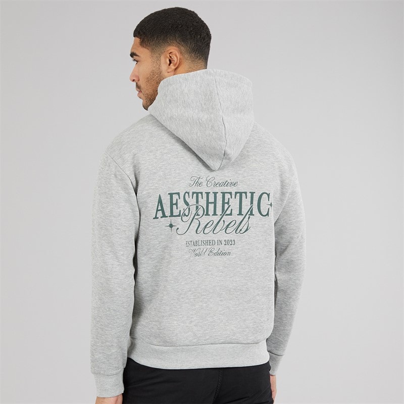 JJ REBEL Mens Rock Hoodie Light Grey Melange - Image 3
