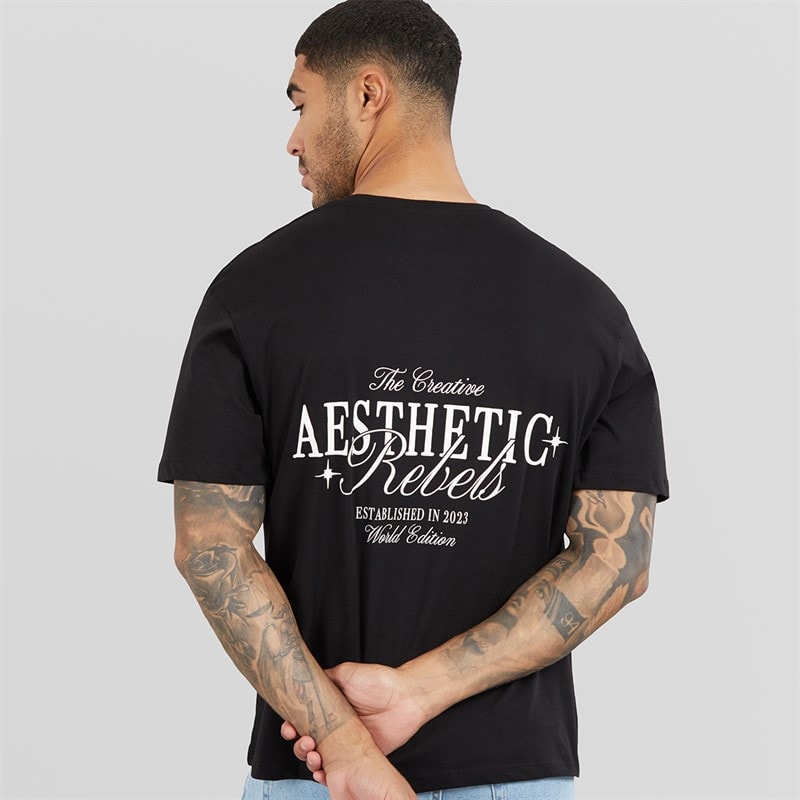 JJ REBEL Mens Rock Crew Neck T-Shirt Black - Image 1