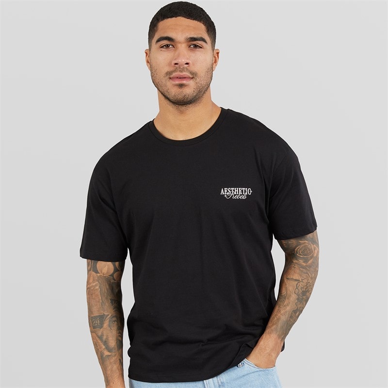 JJ REBEL Mens Rock Crew Neck T-Shirt Black - Image 2