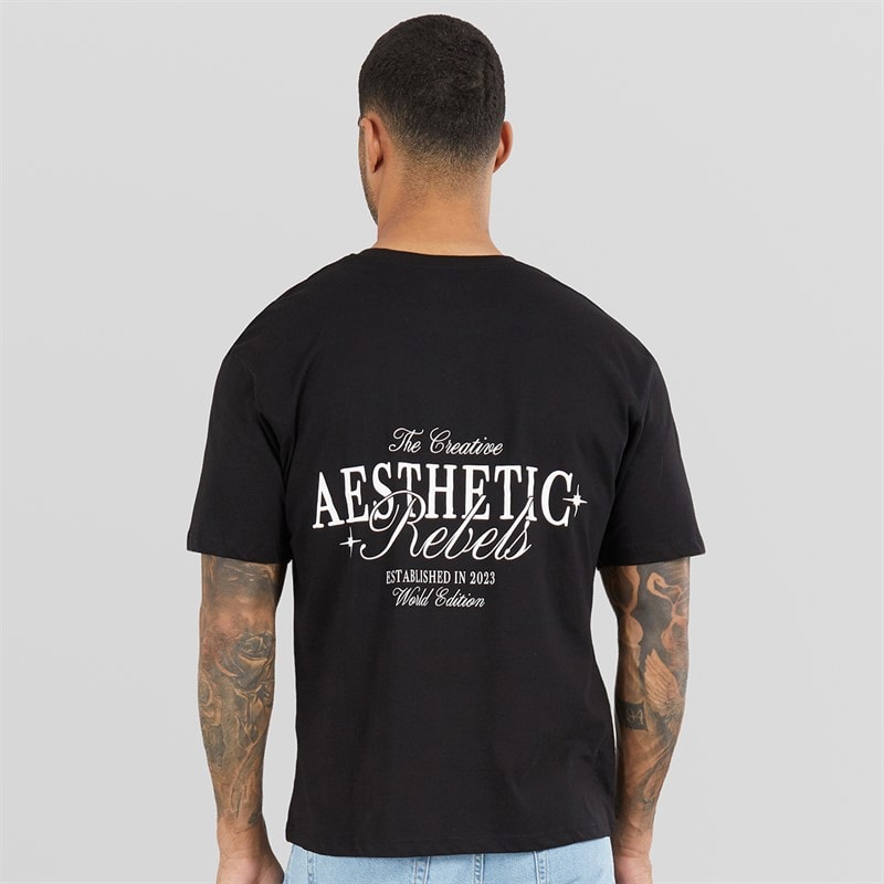 JJ REBEL Mens Rock Crew Neck T-Shirt Black - Image 3