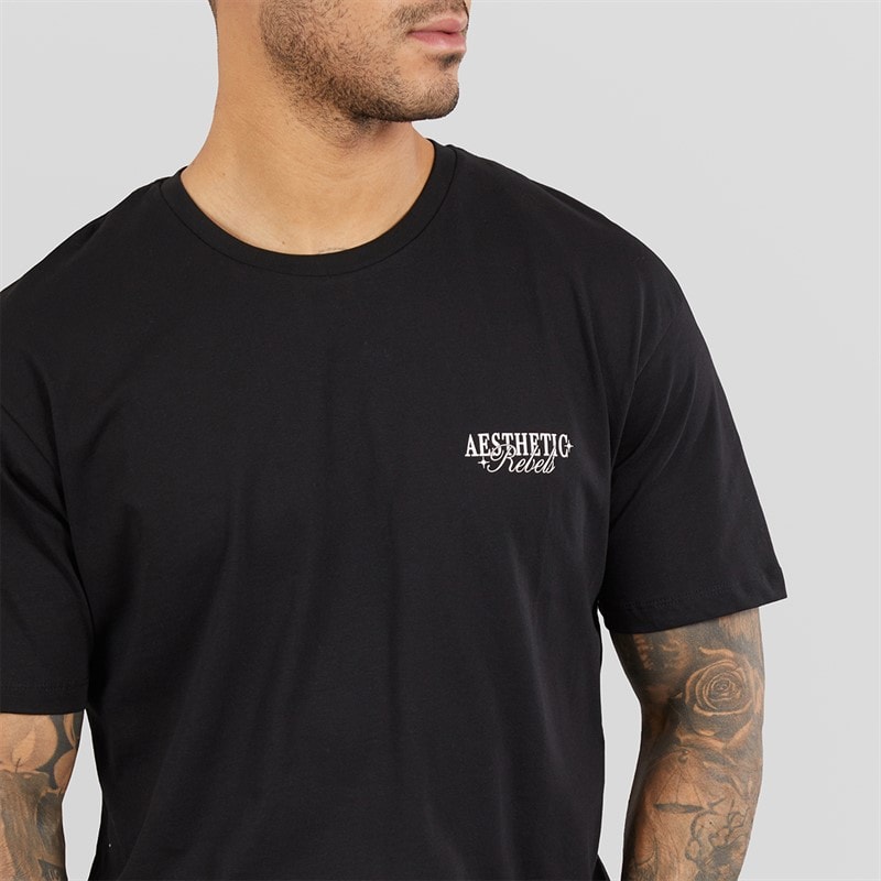 JJ REBEL Mens Rock Crew Neck T-Shirt Black - Image 5