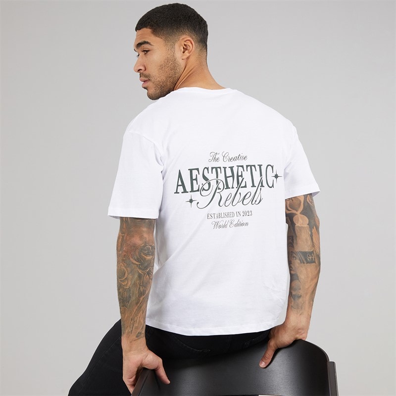 JJ REBEL Mens Rock Crew Neck T-Shirt White - Image 1