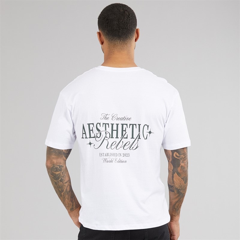 JJ REBEL Mens Rock Crew Neck T-Shirt White - Image 3