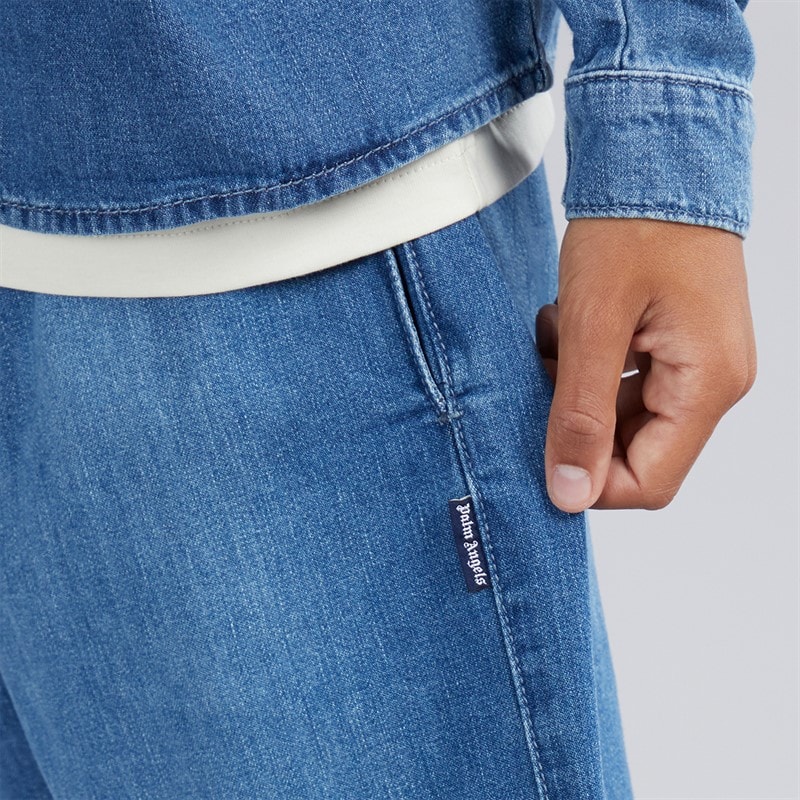 Palm Angels Boys Chambray Shorts Celeste/Light Blue - Image 3