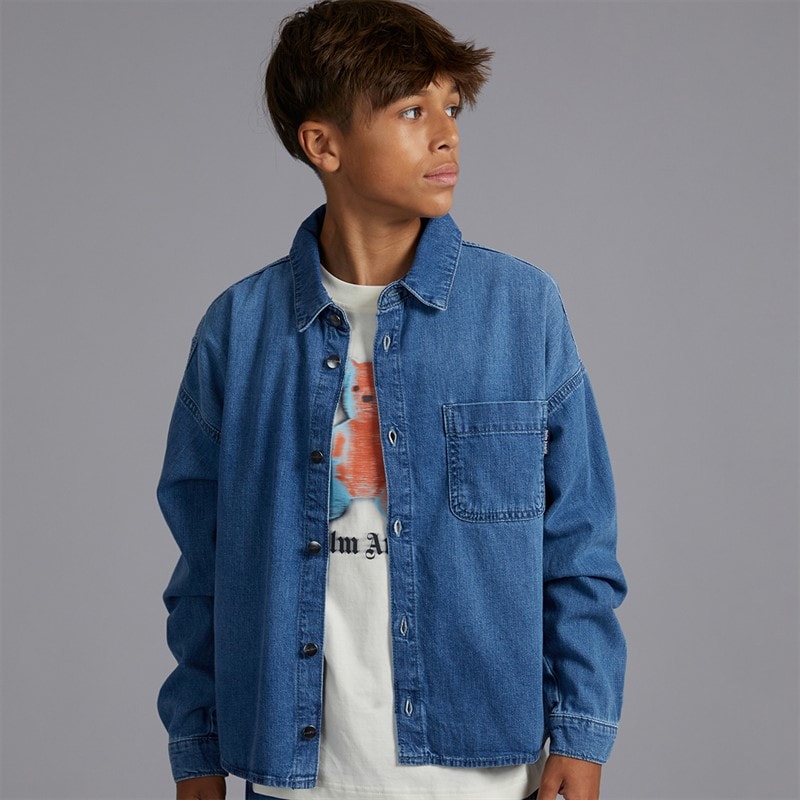 Palm Angels Boys Chambray Overshirt Celeste/Light Blue