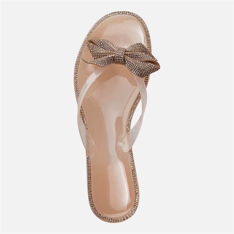 SEQWL Womens Jelly Bow Flip Flops Nude - Image 4