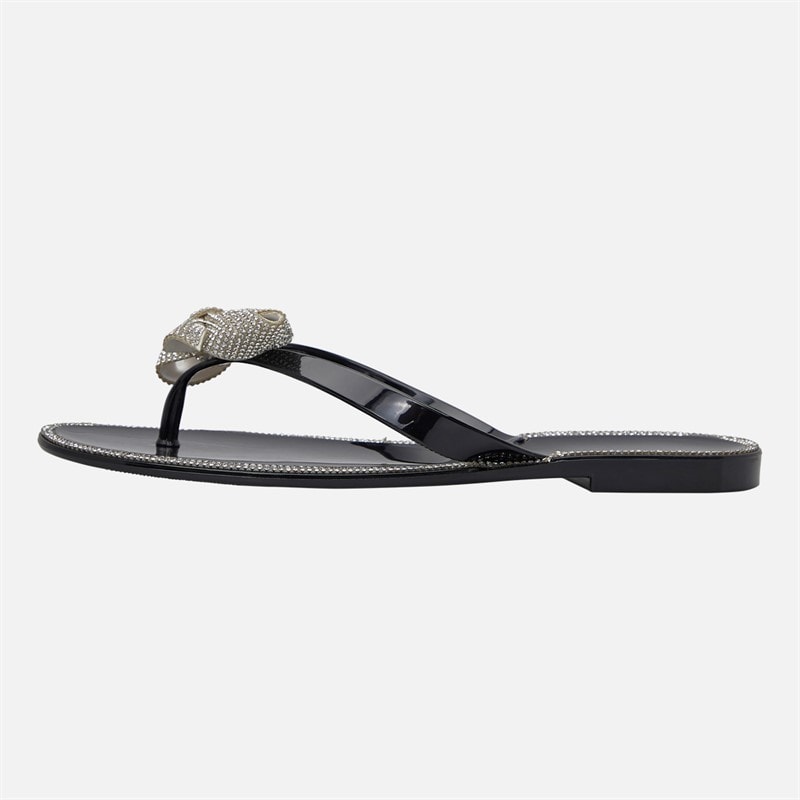 SEQWL Womens Jelly Bow Flip Flops Black