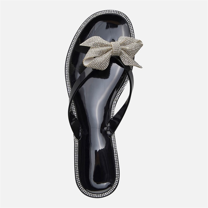 SEQWL Womens Jelly Bow Flip Flops Black - Image 4