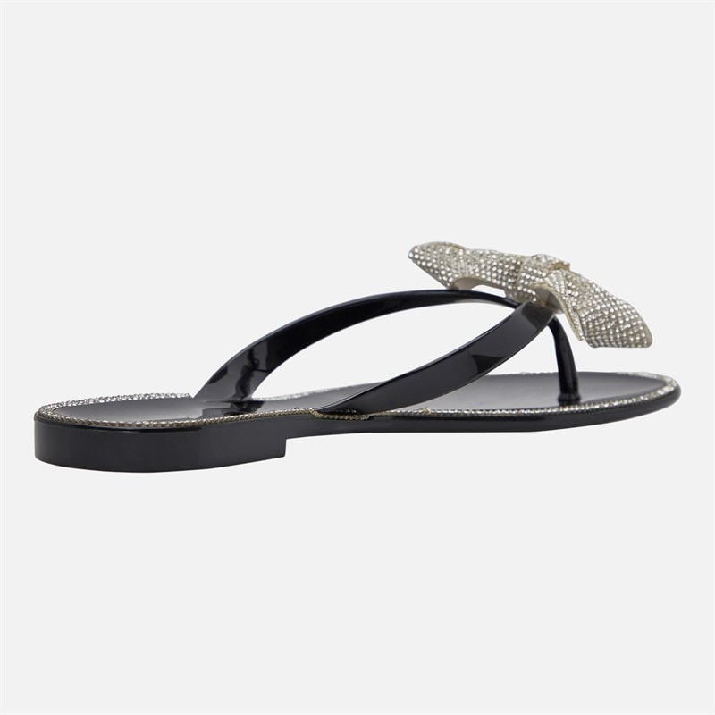 SEQWL Womens Jelly Bow Flip Flops Black - Image 5