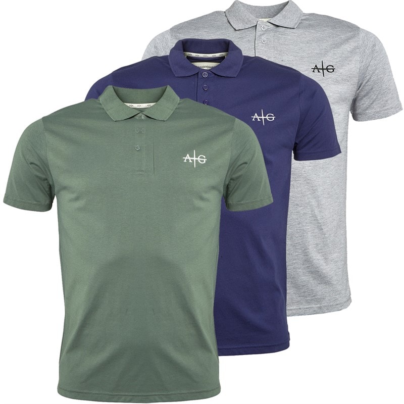 Avant Garde Mens Salton Three Pack Polo Shirts Navy/Light Grey Marl/Khaki