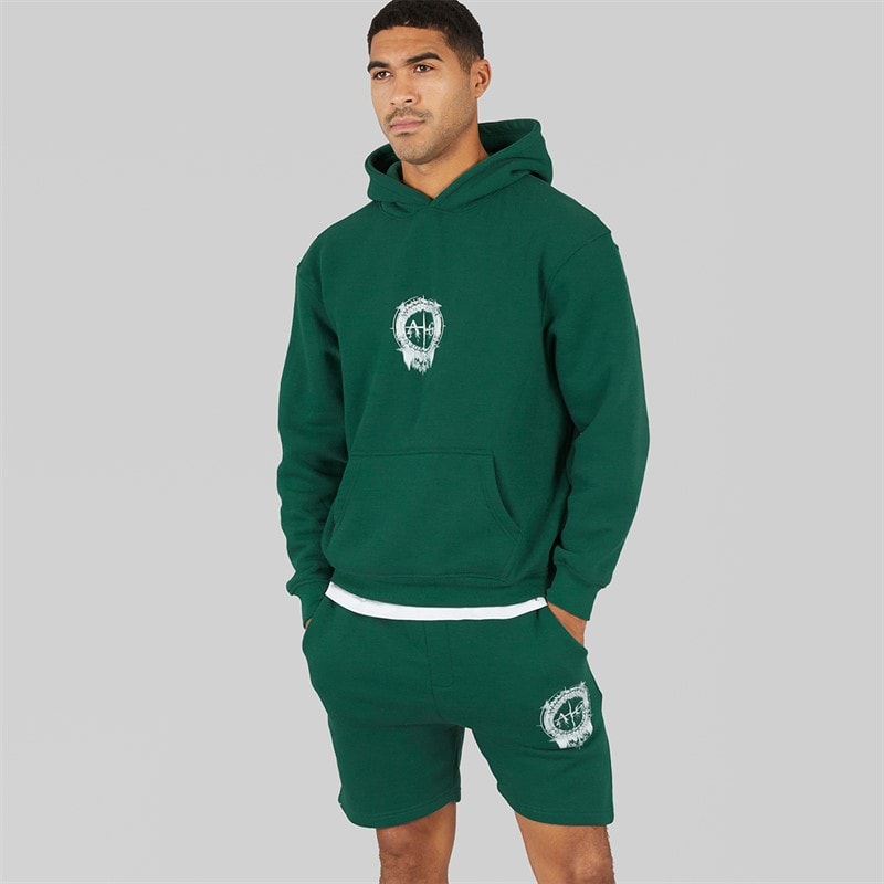 Avant Garde Mens Fausser Hoodie And Shorts Set Emerald