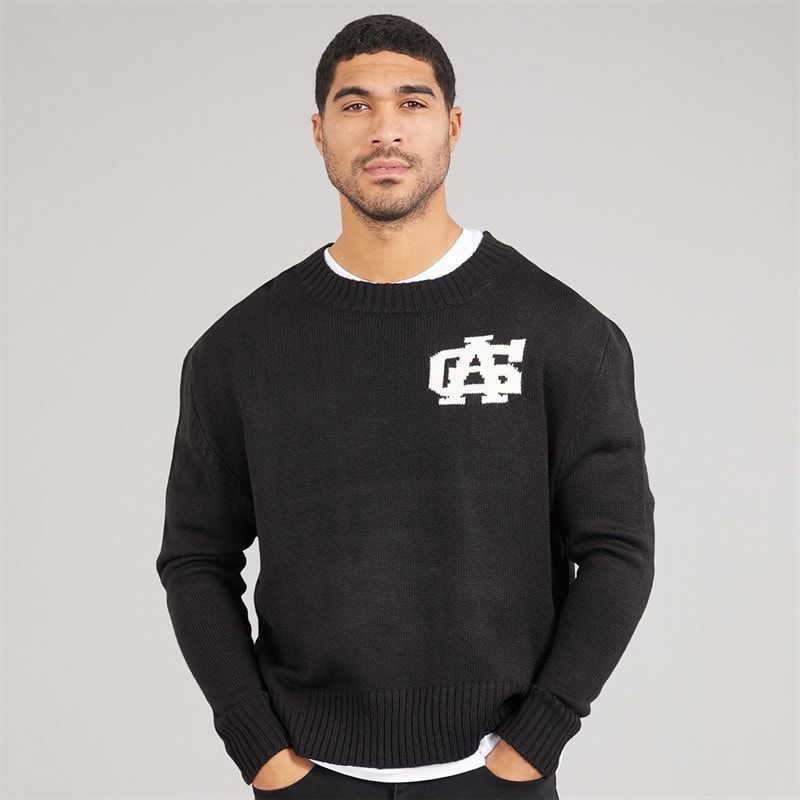 Avant Garde Mens Fielle Logo Relaxed Fit Crew Neck Jumper Black