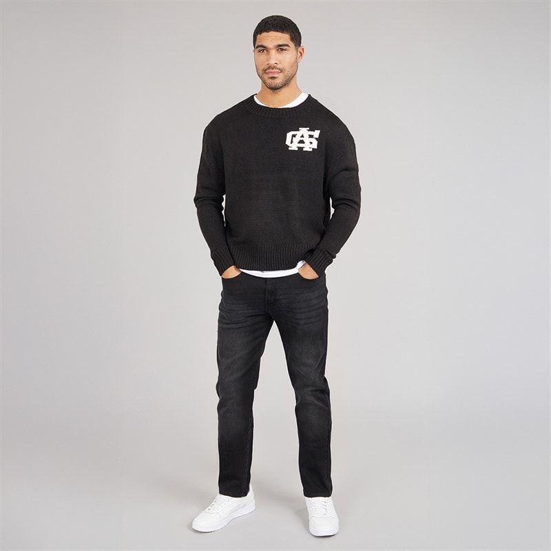 Avant Garde Mens Fielle Logo Relaxed Fit Crew Neck Jumper Black - Image 3