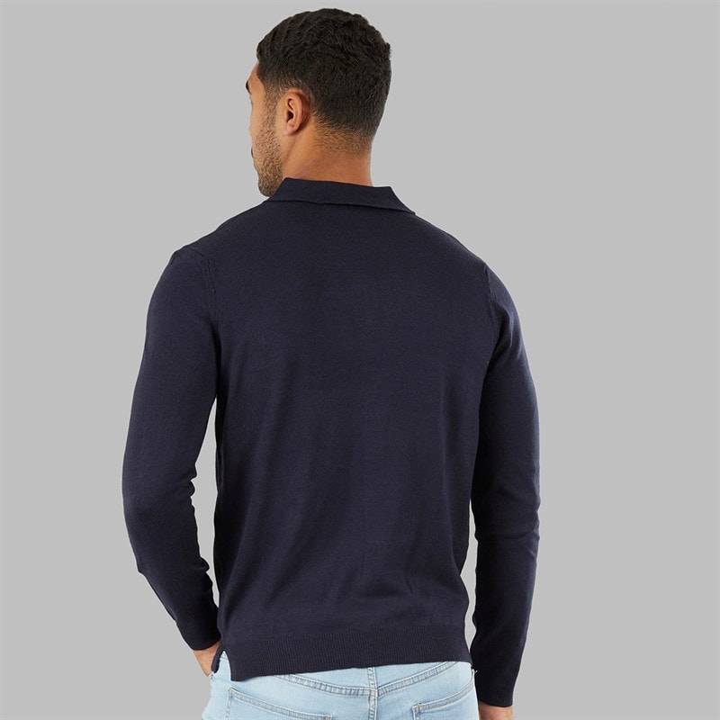 Avant Garde Mens Marsden Button Down Marl Polo Shirt Navy - Image 2