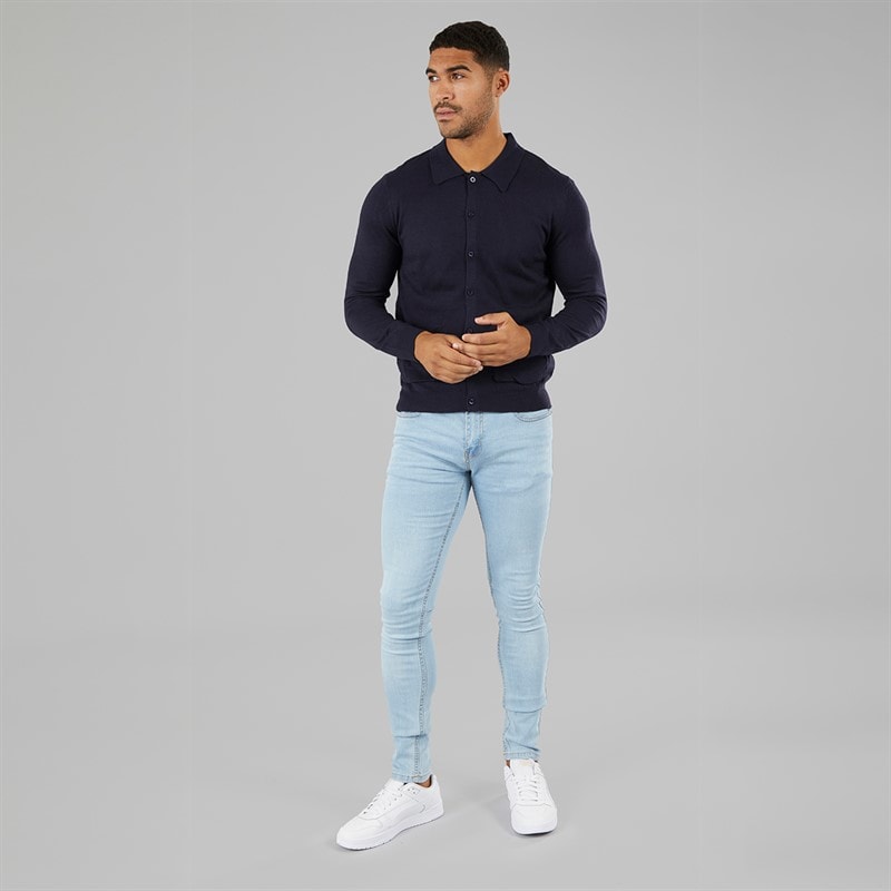 Avant Garde Mens Marsden Button Down Marl Polo Shirt Navy - Image 3