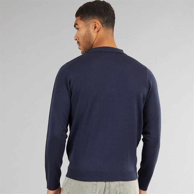 Avant Garde Mens Cason Textured Knit Polo Shirt Navy - Image 2