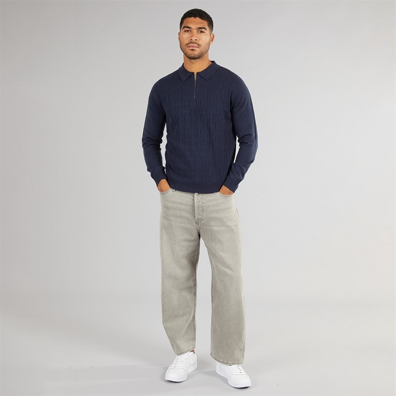 Avant Garde Mens Cason Textured Knit Polo Shirt Navy - Image 3