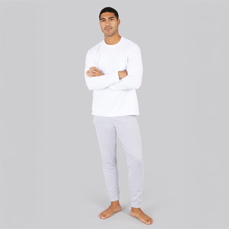 Avant Garde Mens Millienne Long Sleeve Top And Jog Pants Set White/Light Grey Marl - Image 4