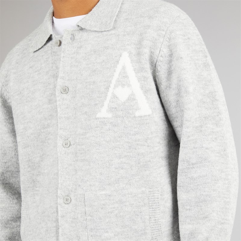 Avant Garde Mens Hearts Brushed Knit Shacket Light Grey Marl - Image 3