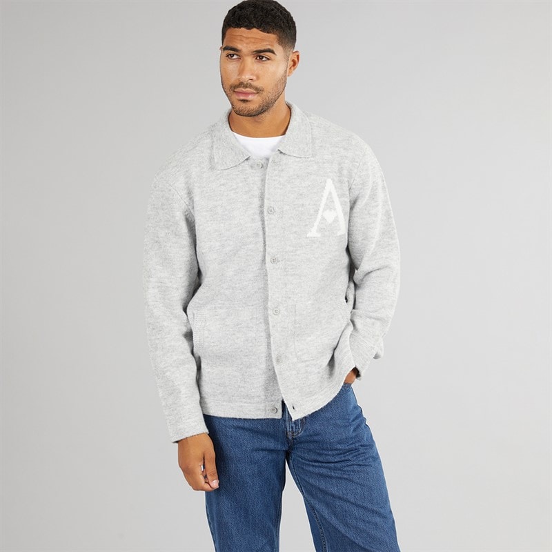Avant Garde Mens Hearts Brushed Knit Shacket Light Grey Marl - Image 4