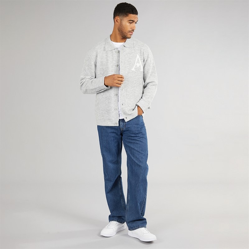 Avant Garde Mens Hearts Brushed Knit Shacket Light Grey Marl - Image 5
