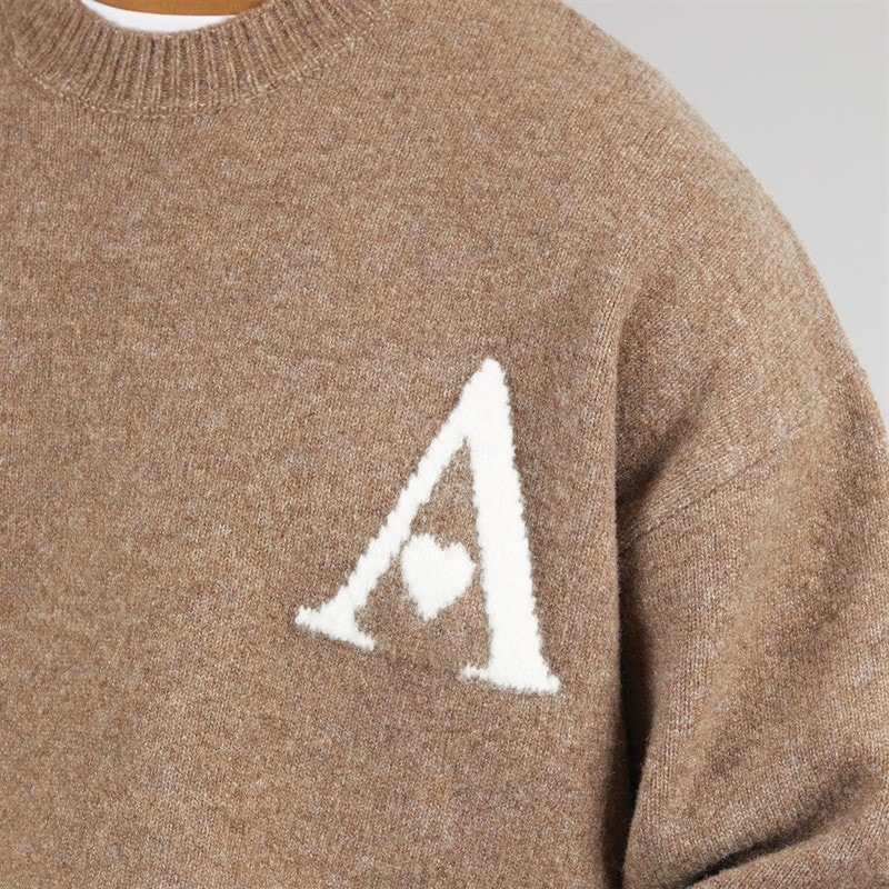 Avant Garde Mens Hearts Knitted Crew Neck Jumper Mink - Image 3