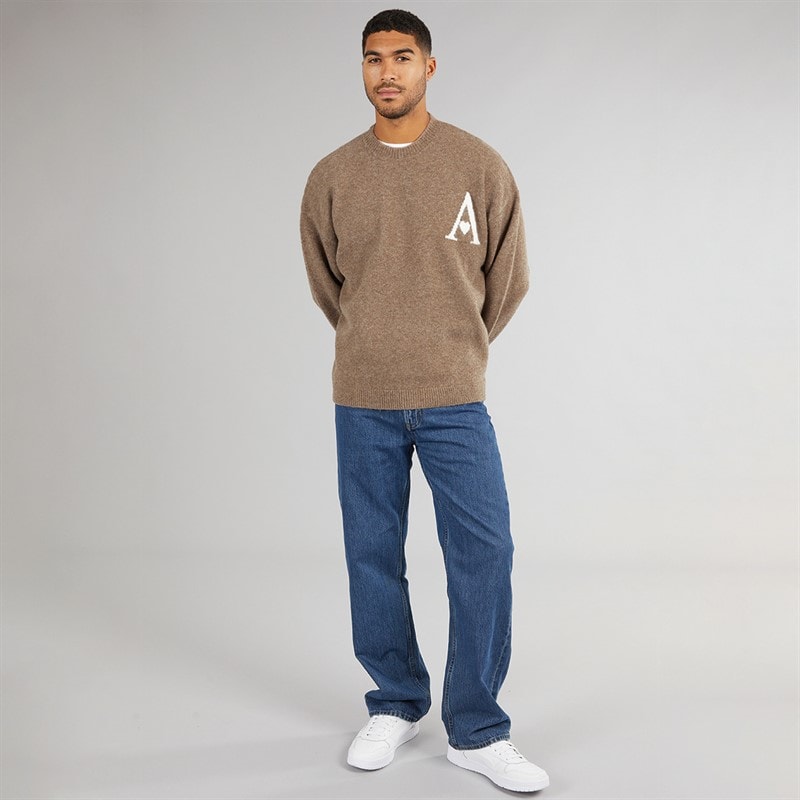 Avant Garde Mens Hearts Knitted Crew Neck Jumper Mink - Image 4