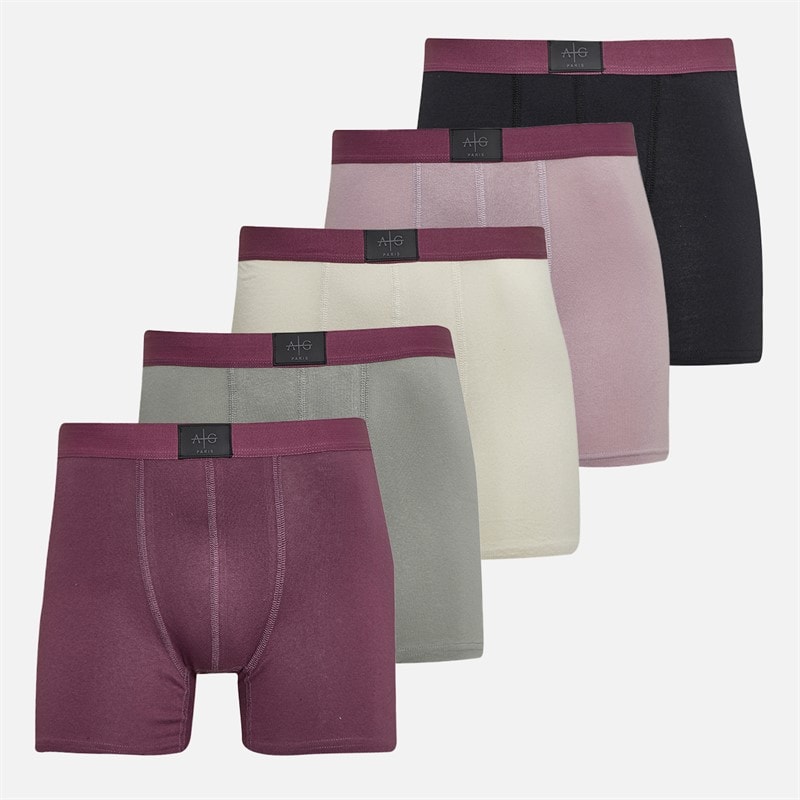 Avant Garde Mens Berry Five Pack Boxers Ecru/Grey/Berry/Black/Mauve - Image 1