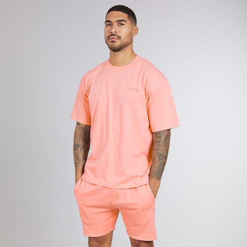Avant Garde Mens Creatives T-Shirt And Shorts Set Coral