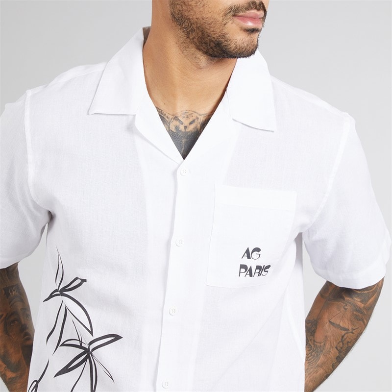 Avant Garde Mens Sketch Linen Shirt White - Image 3