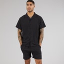 Avant Garde Mens Laguna Textured Short Sleeve Shirt And Shorts Set Black