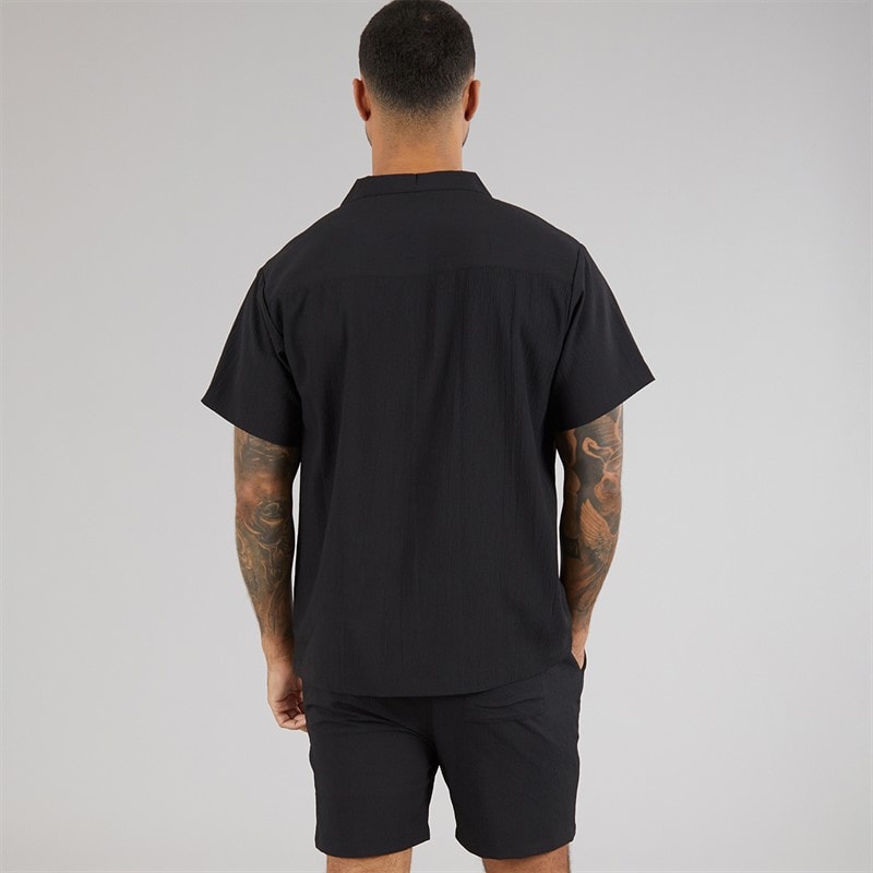 Avant Garde Mens Laguna Textured Short Sleeve Shirt And Shorts Set Black - Image 2