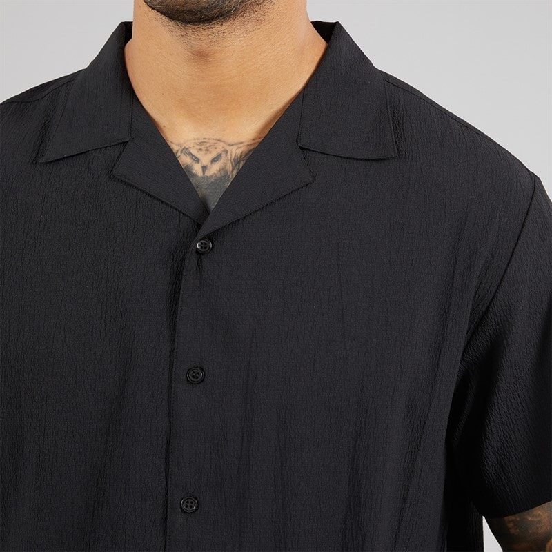 Avant Garde Mens Laguna Textured Short Sleeve Shirt And Shorts Set Black - Image 3