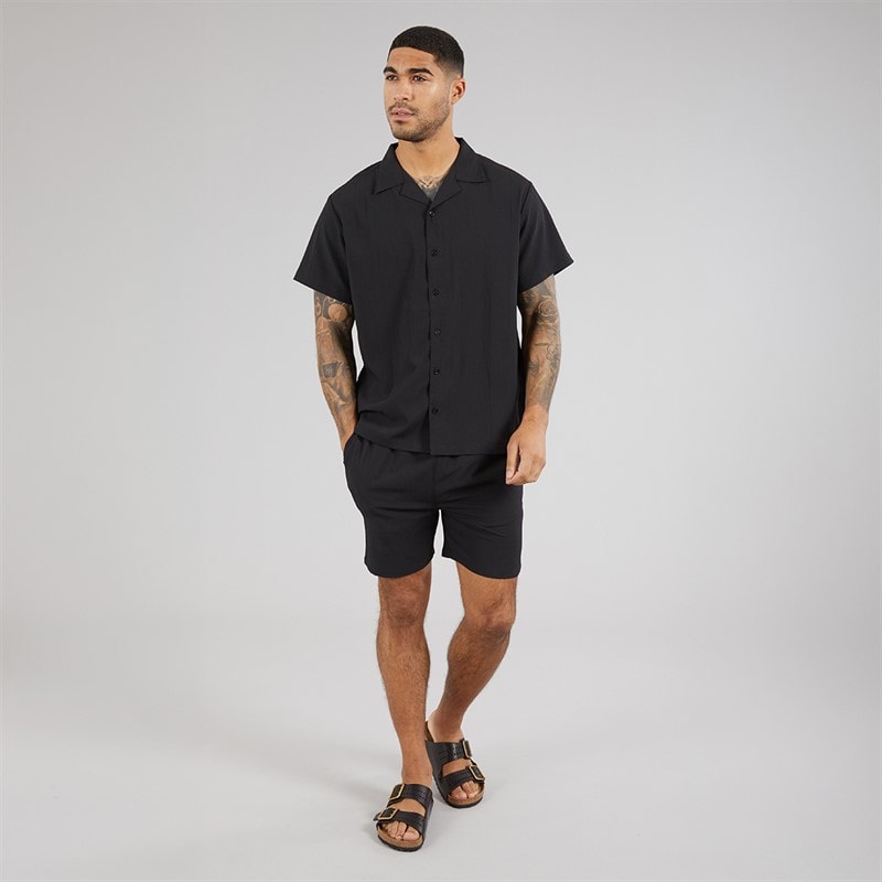 Avant Garde Mens Laguna Textured Short Sleeve Shirt And Shorts Set Black - Image 4