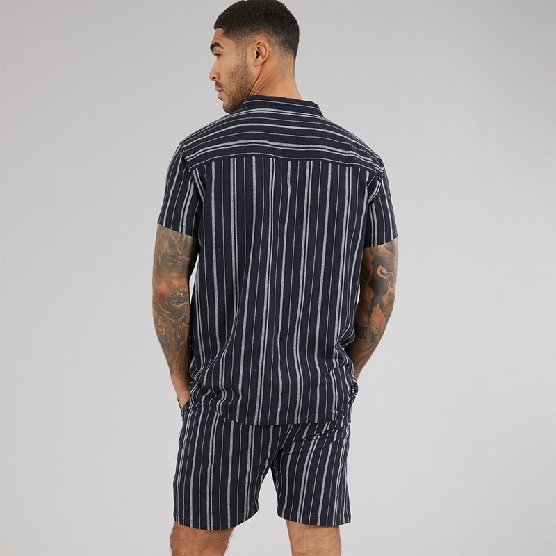 Avant Garde Mens Bay Textured Short Sleeve Shirt And Shorts Set Navy - Image 2
