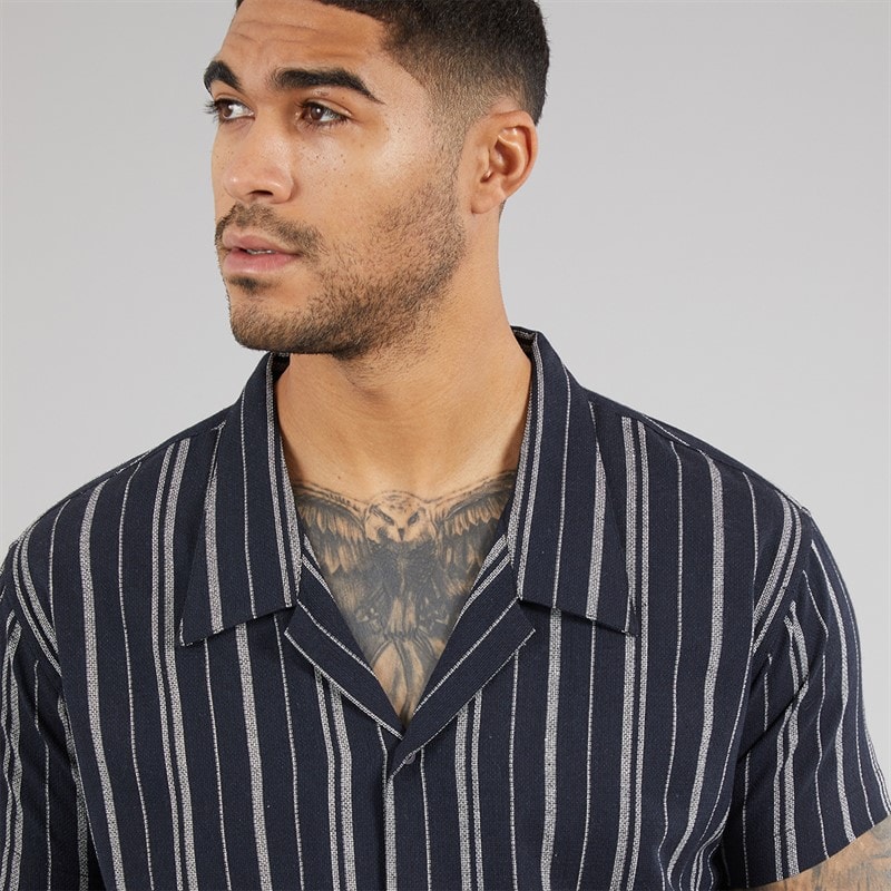Avant Garde Mens Bay Textured Short Sleeve Shirt And Shorts Set Navy - Image 3