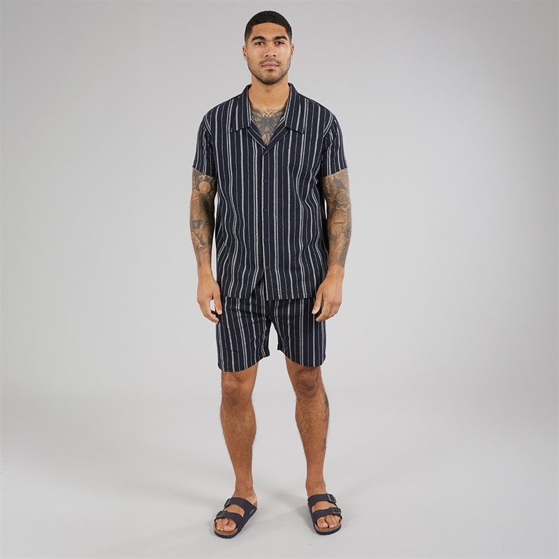Avant Garde Mens Bay Textured Short Sleeve Shirt And Shorts Set Navy - Image 4